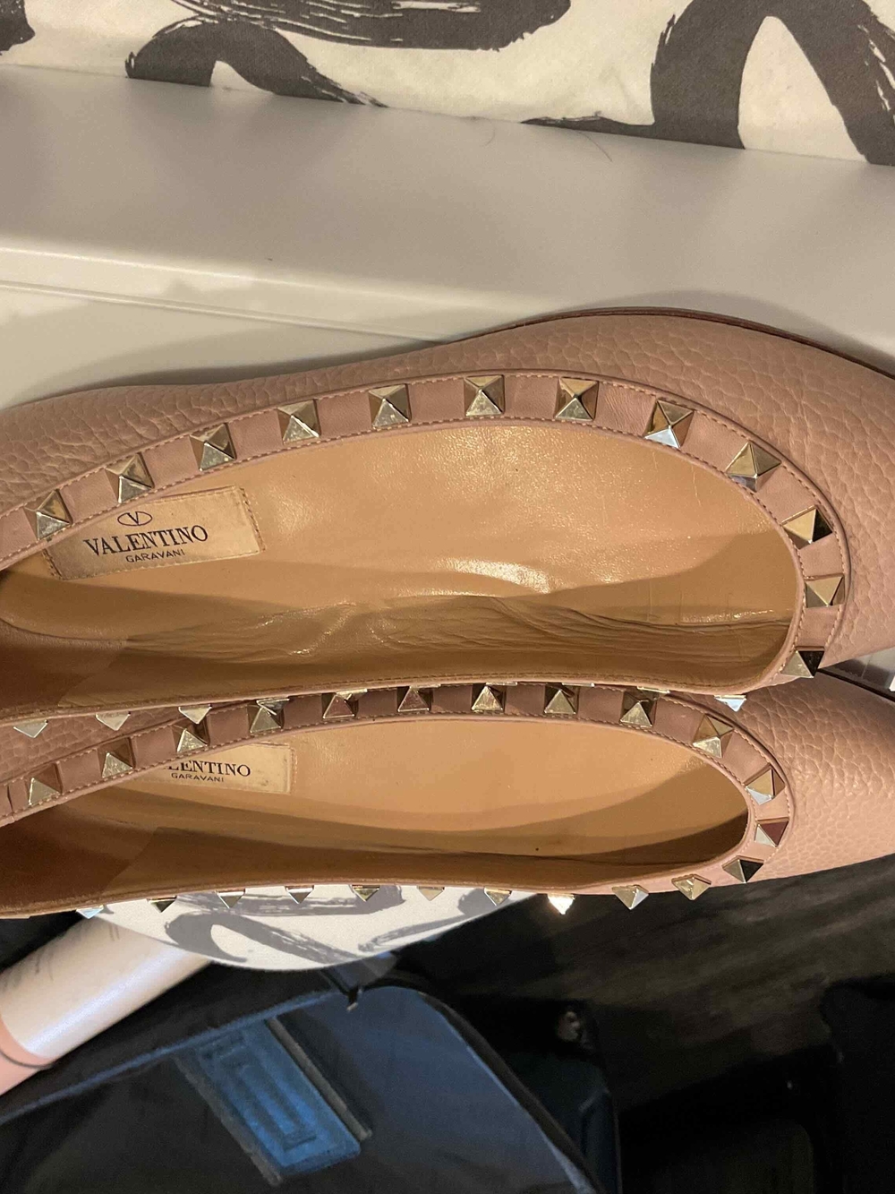 Valentino Garavani Pink Rockstud Leather Ballet Flats